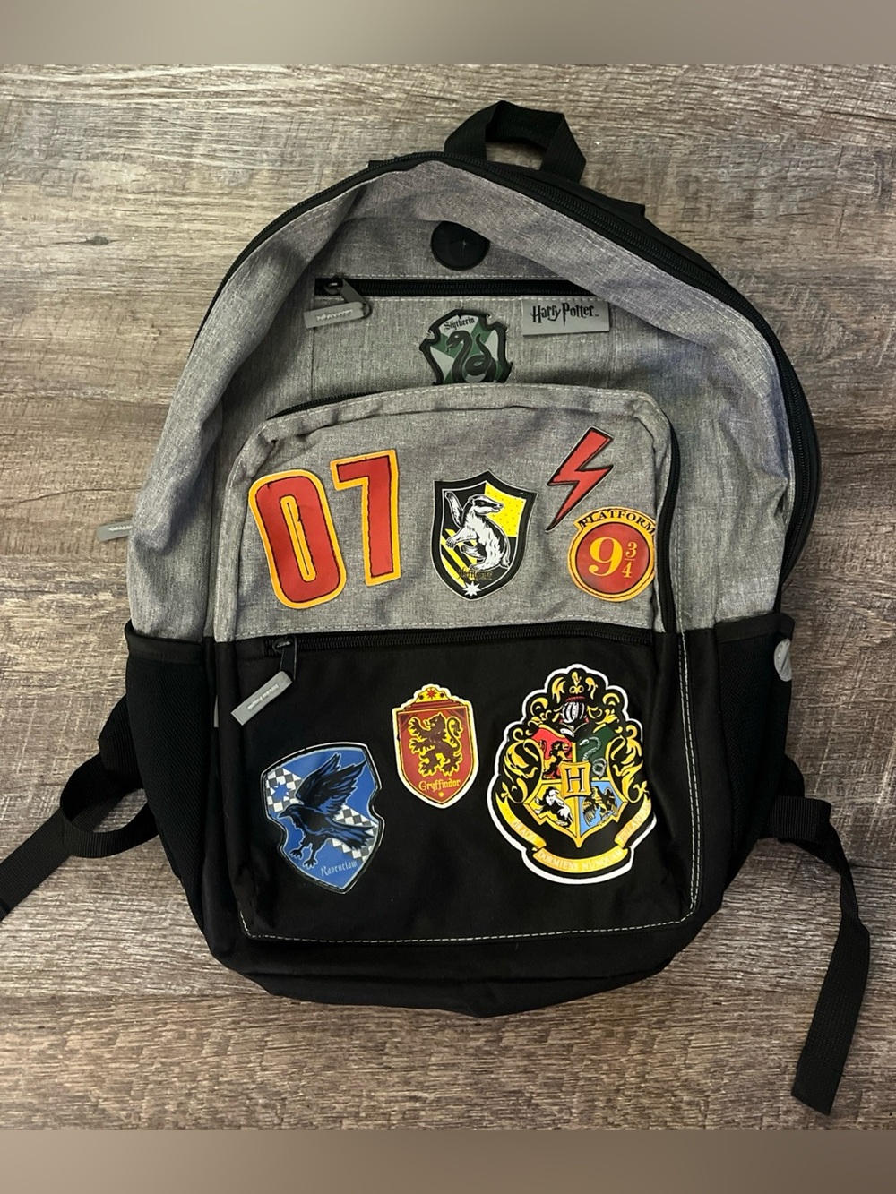 Harry Potter Backpack Hogwarts Patches School Large Black Gray 18" Full Size